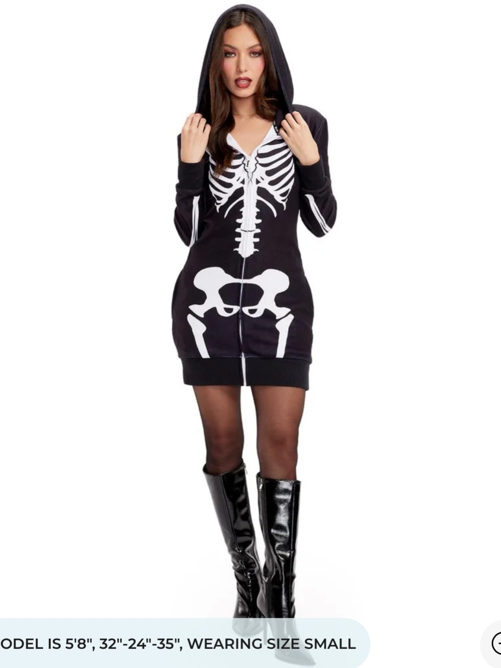 Tipsy Elves Black & White Skeleton Zip-Up Hooded Sleep Dress Small